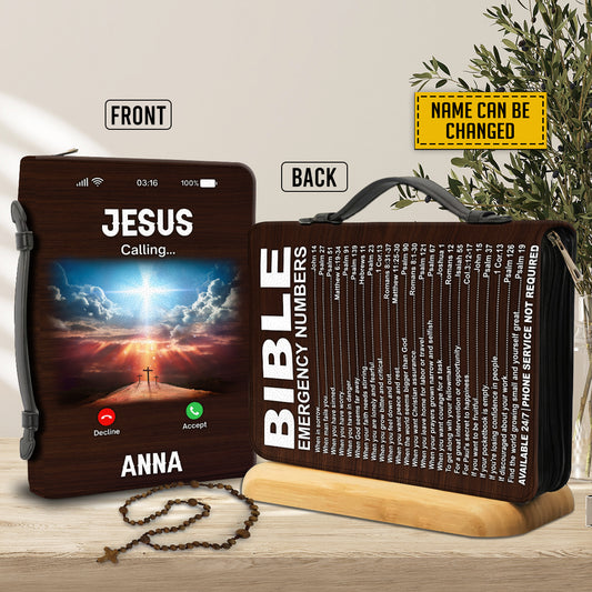 Teesdily | Bible Emergency Numbers Custom Bible Cover, Jesus Is Calling Bible Bags, Christian Religious Bible Cover With Handle, Bible Accessories