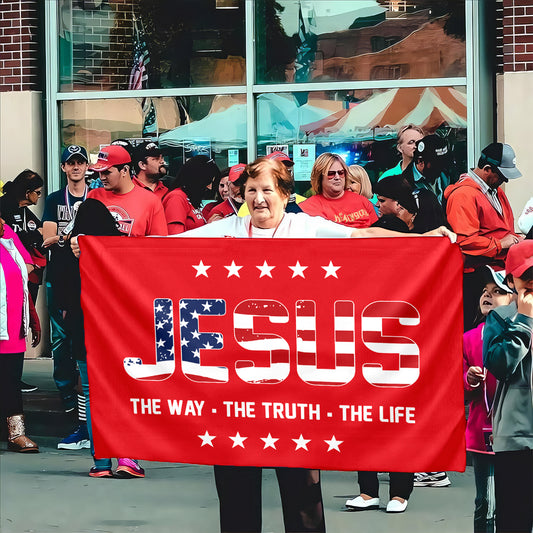 Teesdily | American Jesus House Flag, Jesus The Way The Truth The Life Patriotic Flag, Christian Flag Home Decor, Jesus Flag Gifts