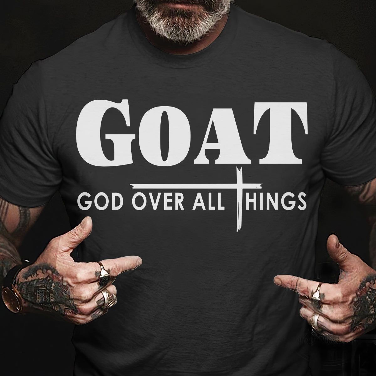 Teesdily | God Cross Shirt, Goat God Over All Things Tee Sweatshirt Hoodie Mug, Jesus Cross Lovers Shirt, Christian Apparel Gifts