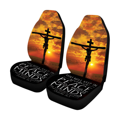 Teesdily | Jesus Cross Sunset Car Seat cover, You Will Keep In Perfect Peace Christ Car Seat Protector, Bible Verse Front Seat Cover, Christian Gift