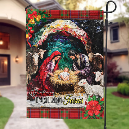 Teesdily | Christmas Jesus Garden Flag, Christmas It's All About Jesus Christian House Flag, Christmas Flag