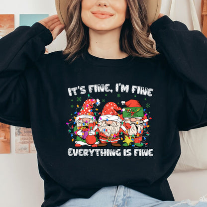 Teesdily | Christmas Gnomes Shirt, It's Fine I'm Fine Everything Is Fine Shirt, Funny Gnomes Christmas Hoodie Mug, Christmas Gnome Tee