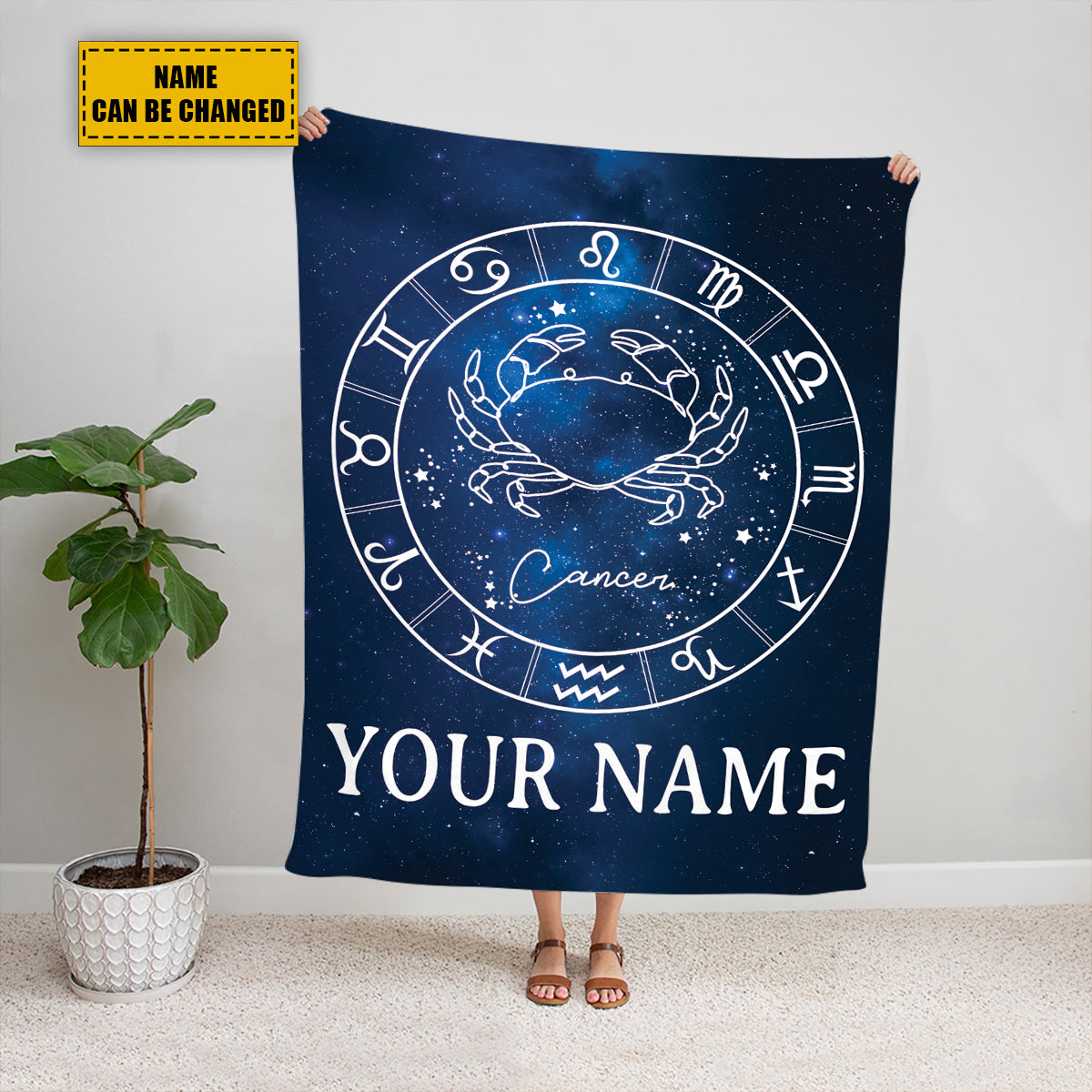 Teesdily | Cancer Personalized Fleece Blanket With Name Horoscope Design Sherpa Blanket Zodiac Sign Constellation Astrology Adult Kid Birthday Gifts