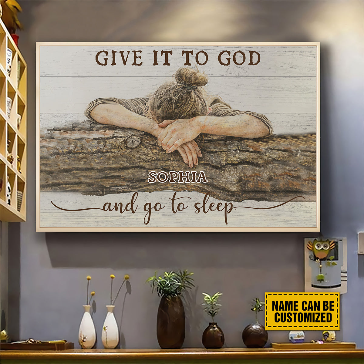 Teesdily | Customized Sleeping Girl Jesus Christ Poster, Give It To God And Go To Sleep Canvas Art, Jesus Lover Xmas Gift