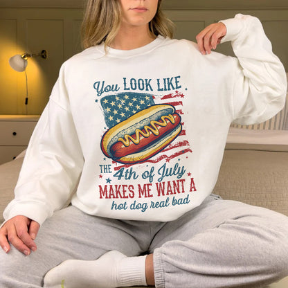 Teesdily | American Hotdog Retro Shirt, You Look Like The 4Th Of July Hoodie Sweatshirt, Independence Day Gifts Mug Tee