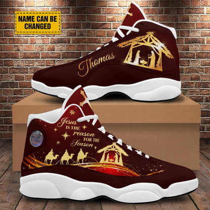 Teesdily | Customized Jesus Nativity Jesus Birth Christmas Basketball Shoes, Jesus Is The Reason For Season Xmas Unisex Shoes