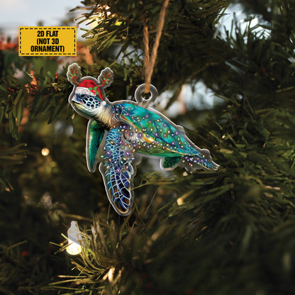 Teesdily | Turtle Christmas Ornament, Sea Turtle Ornaments, Beach Christmas Ornament, Christmas Car Hanging Ornament 2024 Gifts, 2d Flat Ornament