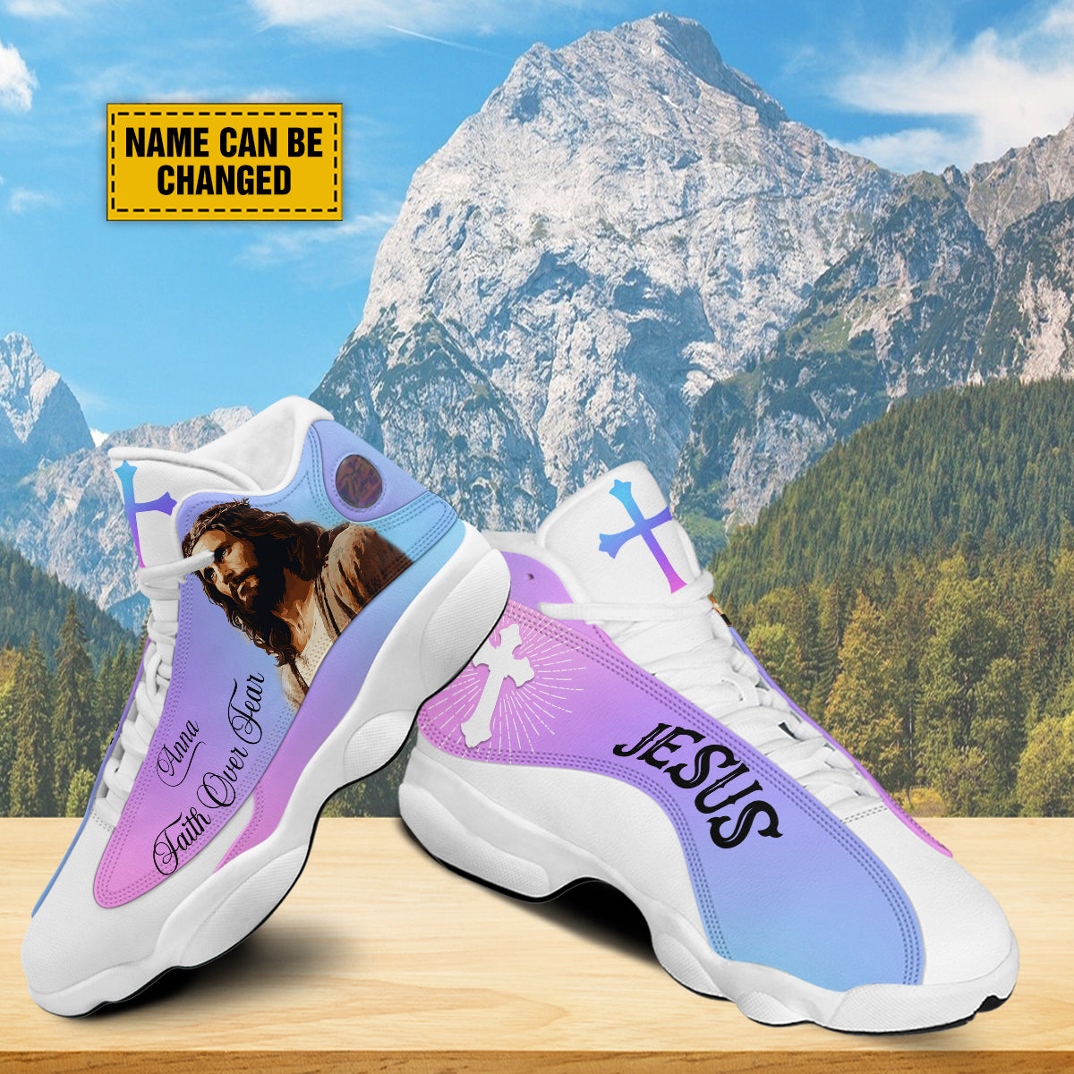 Teesdily | Customized Jesus Saves Faith Over Fear Running Shoes Jesus Christian Sport Shoes Gift For Christian God Believers