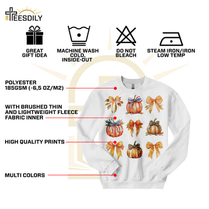 Teesdily | Retro Fall Pumpkin Shirt, Retro Halloween Coquette Bow Spooky Mama Sweatshirt Hoodie Mug, Fall Pumpkin Coquette Bow T-shirt