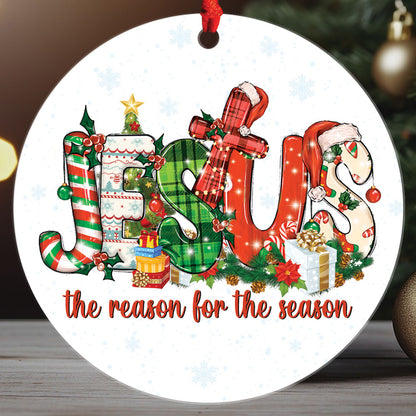 Teesdily | Jesus Christmas Ceramic Ornament, Jesus Is The Reason For The Season Acrylic Ornament, Jesus Christmas Ornament Gift