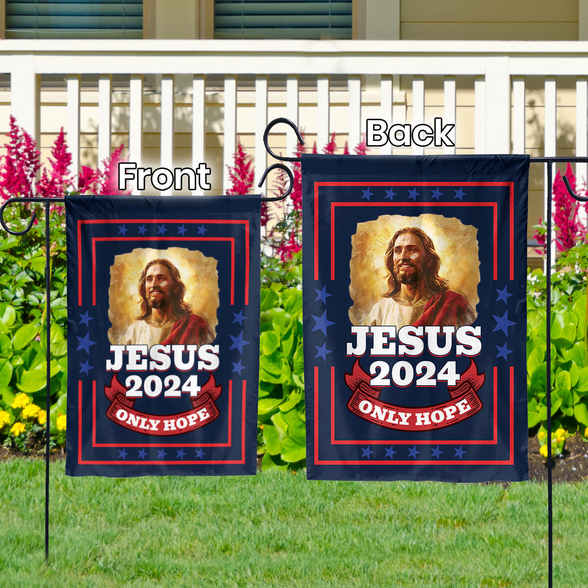 Teesdily | Jesus 2024 Only Hope Garden Flag, Christian American Flag Home, Christ Patriotic Yard Banner House Flag, Outdoor Decor Religious Gift