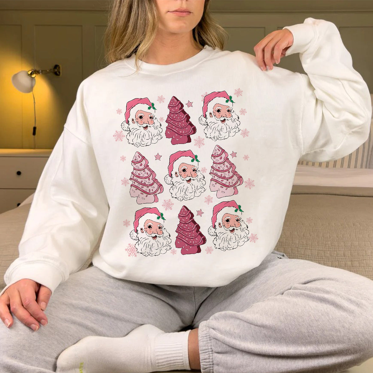 Teesdily | Santa Claus Cakes Shirt, Pink Christmas Tree Cakes Sweatshirt, Coquette Santa Cakes Hoodie, Coquette Bow Girly Mug