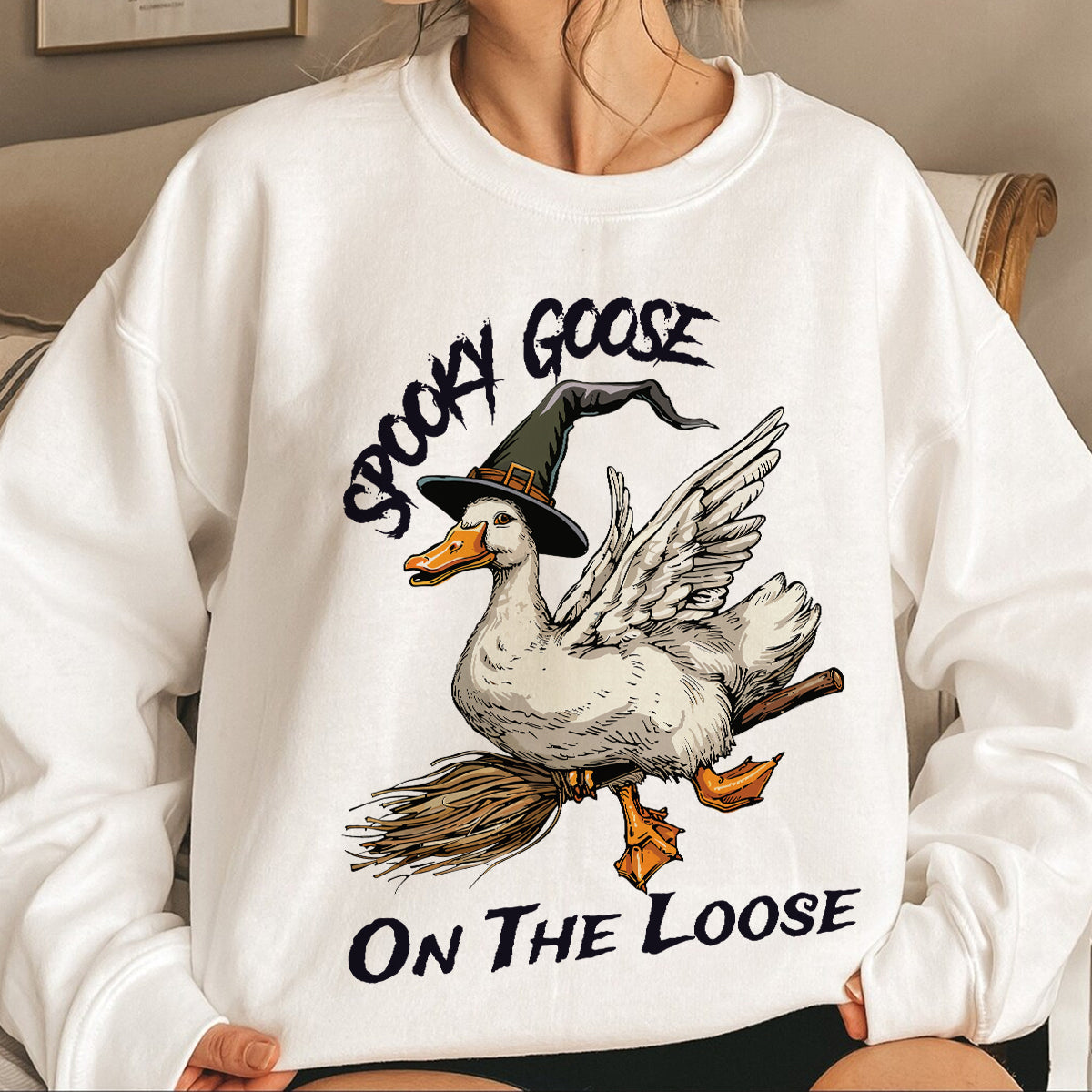 Teesdily | Halloween Goose Witch Shirt, Spooky Goose On The Loose Sweatshirt Hoodie Mug, Funny Silly Goose T-shirt, Spooky Halloween Gifts