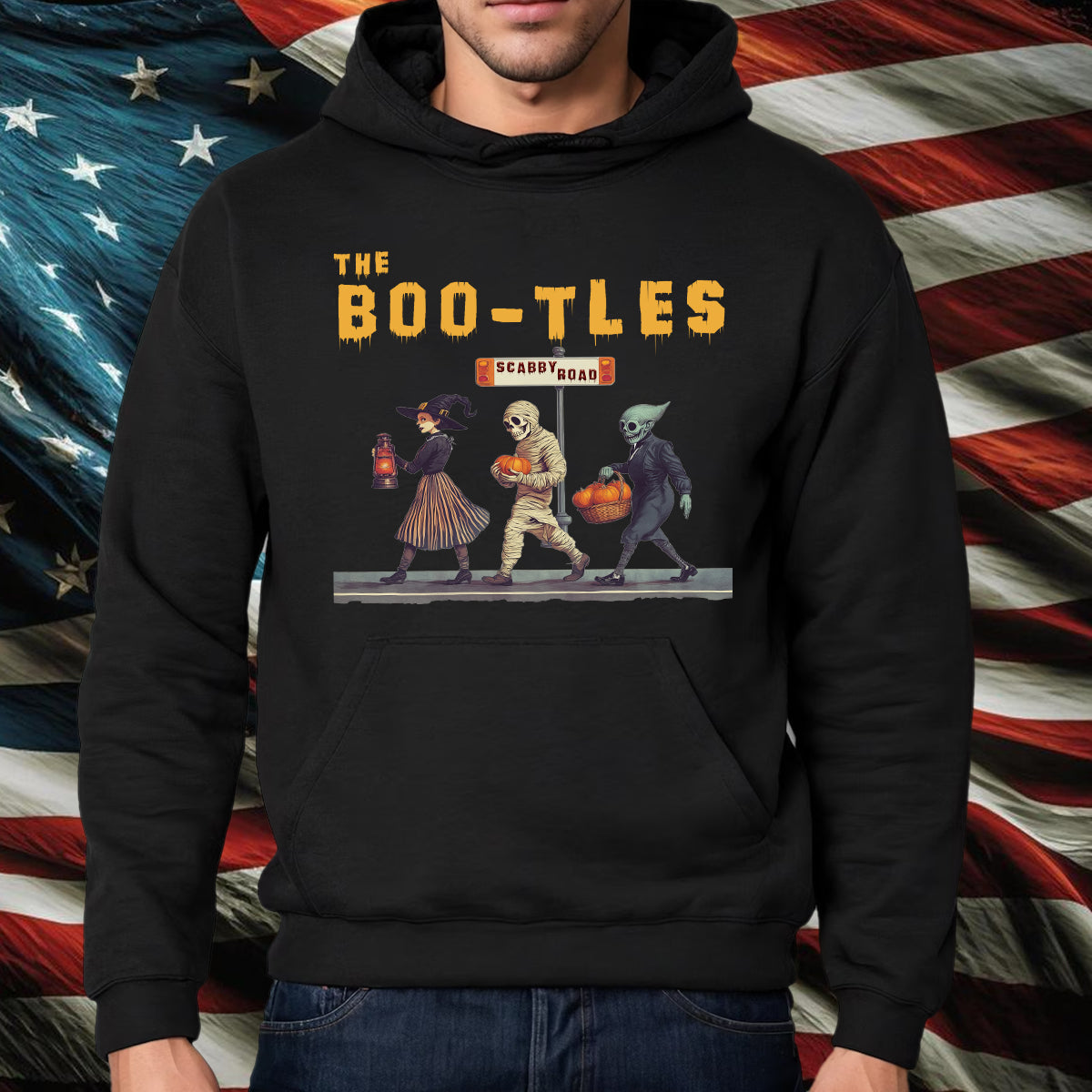 Teesdily | The Boo-tles Shirt, Retro Halloween Ghost Sweatshirt, Scabby Road Witchy Hoodie Mug, Spooky Season Skeleton Pumpkin Halloween Boo Gift