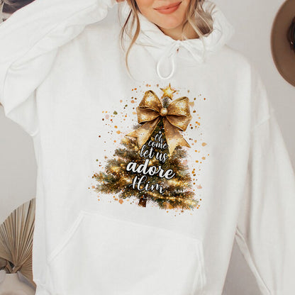 Teesdily | Oh Come Let Us Adore Him Shirt, Nativity Scene Christmas Sweatshirt Hoodie Mug, Jesus Nativity Shirt, Religious Gift