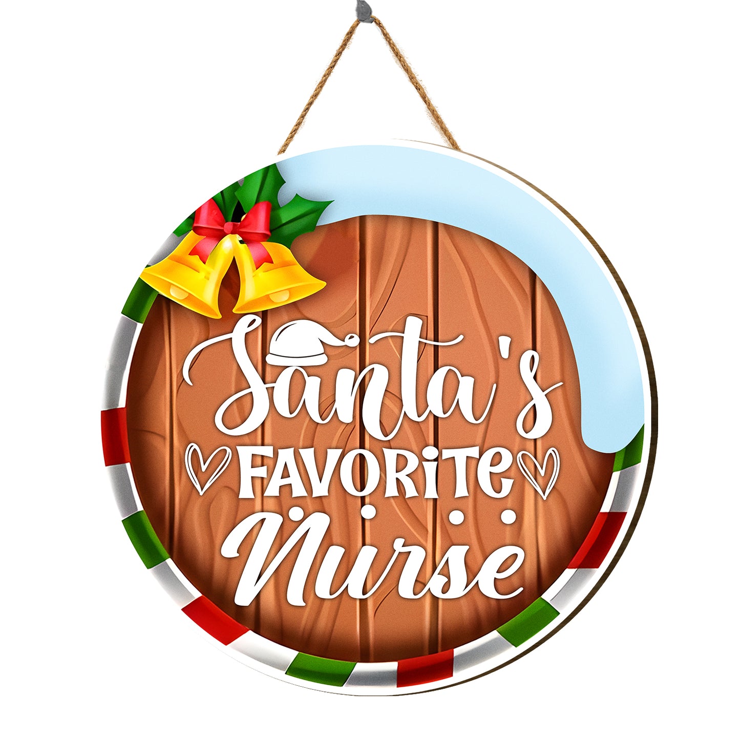 Teesdily | Nurse Christmas Wood Sign, Santa's Favorite Nurse Christmas Wooden Sign, Christmas Seasonal Front Door Hanger, Nurse Xmas Gifts