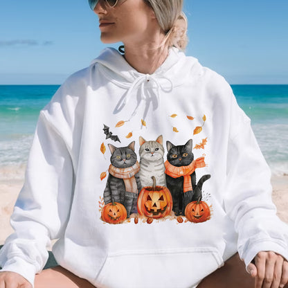 Teesdily | Halloween Cool Cats Shirt, Halloween Cat Pumpkin Bat Sweatshirt Hoodie Mug, Halloween Fall Spooky Season T-shirt, Cat Lover Gifts