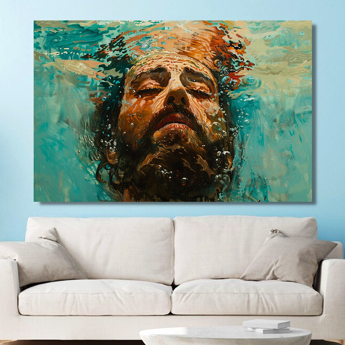 Teesdily | Jesus Portrait Watercolor Art Print, Jesus Christ Wall Art, Christian Home Decor, Jesus God Believer Gifts Poster No Frame/ Wrapped Canvas