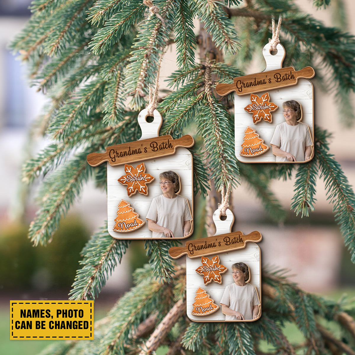 Teesdily | Custom Grandma Mom Cookie Board Christmas Ornament, Christmas Gingerbread Cookie Snowflake 2 Layered Wood Ornament 2024