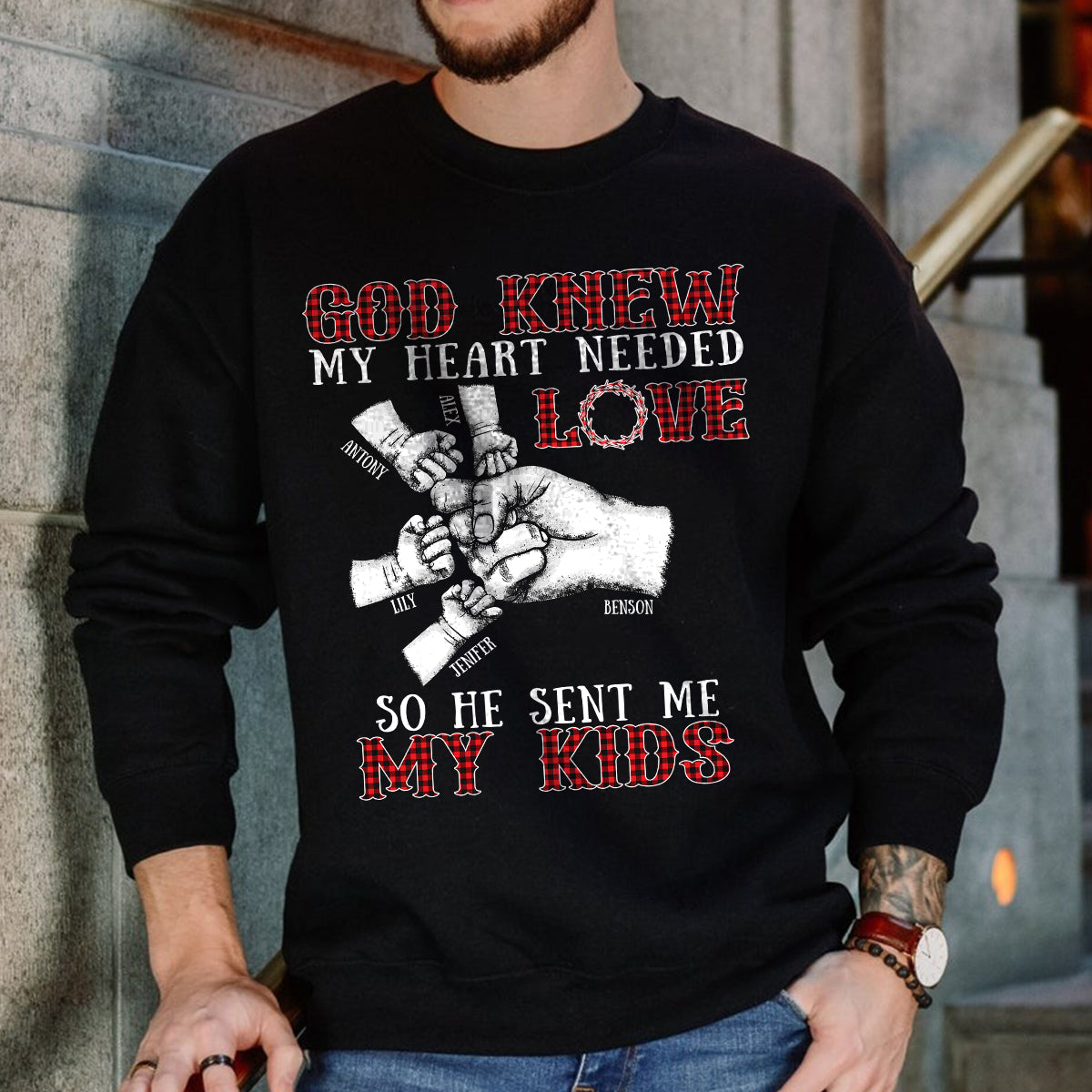 Teesdily | God Knew My Heart Needed Love So He Sent Me My Kids Father's Day, Jesus Lovers, Unisex Tshirt Hoodie Sweatshirt Mug