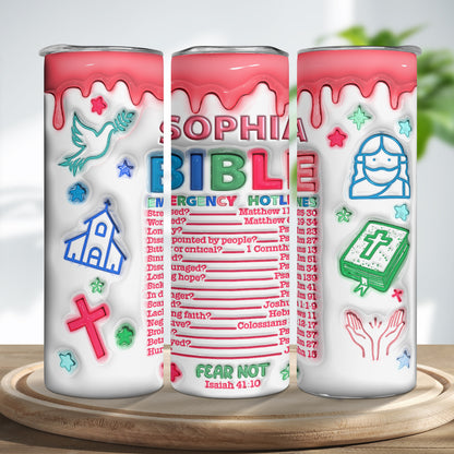 Teesdily | Bible Emergency Hotlines Customizes Inflated 20oz Skinny Tumbler Christian Symbols 3d Insulated Tumbler Religious Inspiration Custom Gifts