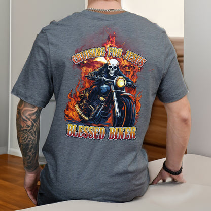 Teesdily | Christian Biker Shirt, Cruising For Jesus Blessed Biker Back Design Sweatshirt Hoodie Mug, Jesus Motorcycle Speed Lover Gifts