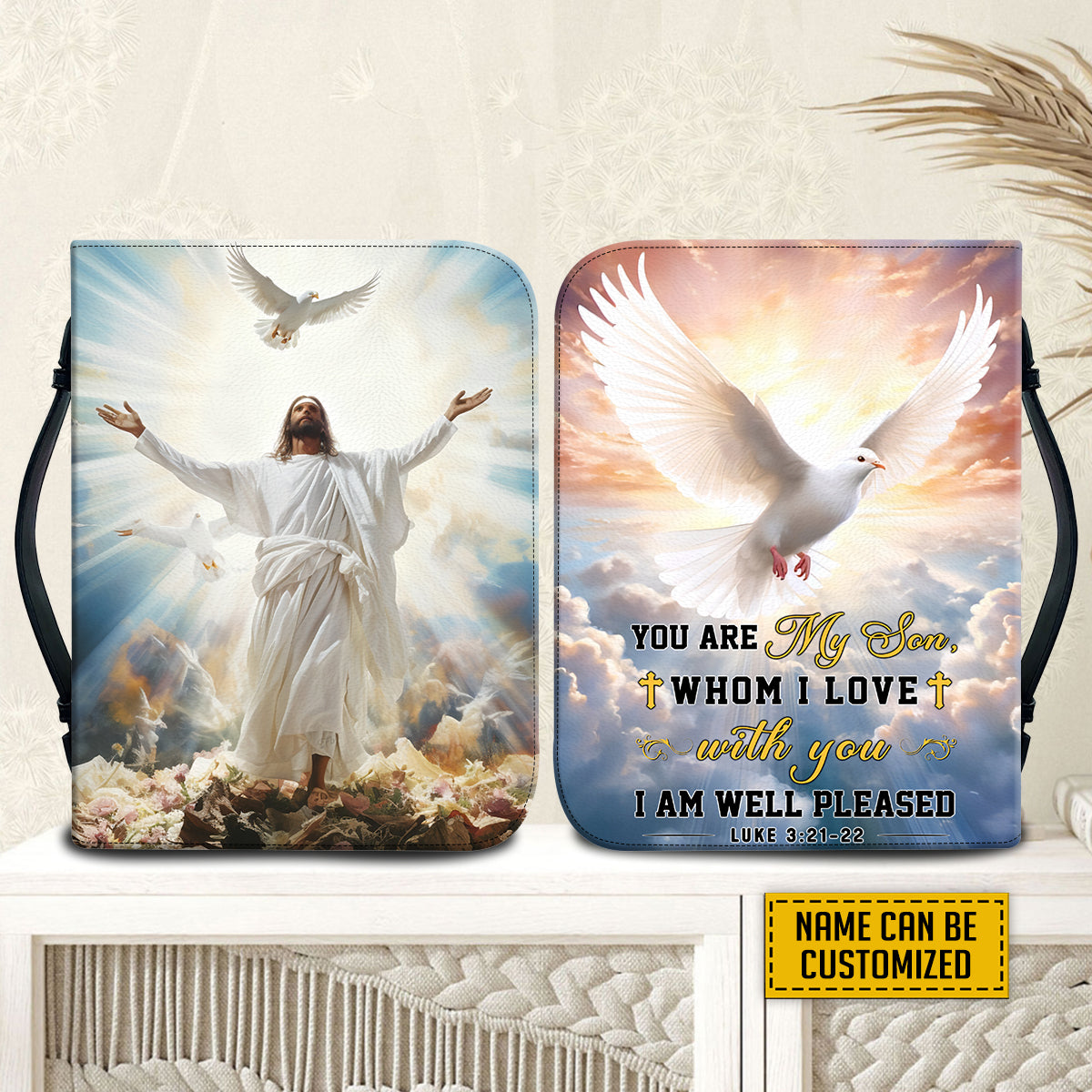 Teesdily | Customized Jesus Lover Bible Case Jesus Believer Bible Protector Jesus Heaven Bible Holder Son Of God I Am Well Pleased Religious Gift