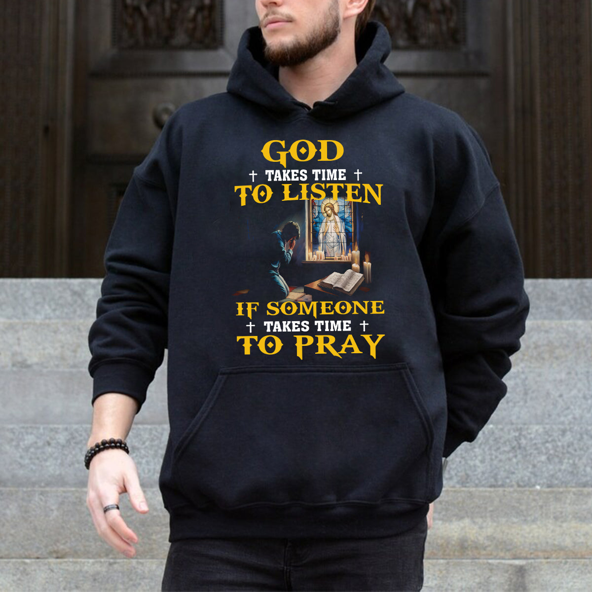 Teesdily | God Takes Time To Listen If Someone Takes Time To Pray Shirt Christian Gift Unisex T-shirt Hoodie Sweatshirt Size S-5XL / Mug 11-15oz
