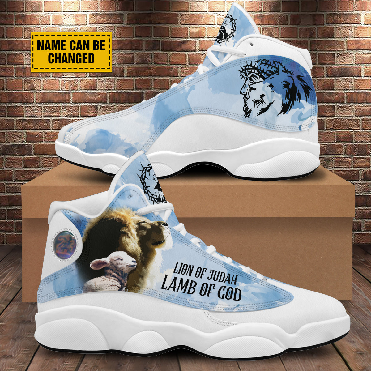 Teesdily | Lion And Lamb Basketball Shoes, Jesus Lion Of Judah Running Shoes, Christian Gifts, Religious Footwear Unisex Basketball Shoes