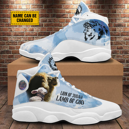 Teesdily | Lion And Lamb Basketball Shoes, Jesus Lion Of Judah Running Shoes, Christian Gifts, Religious Footwear Unisex Basketball Shoes