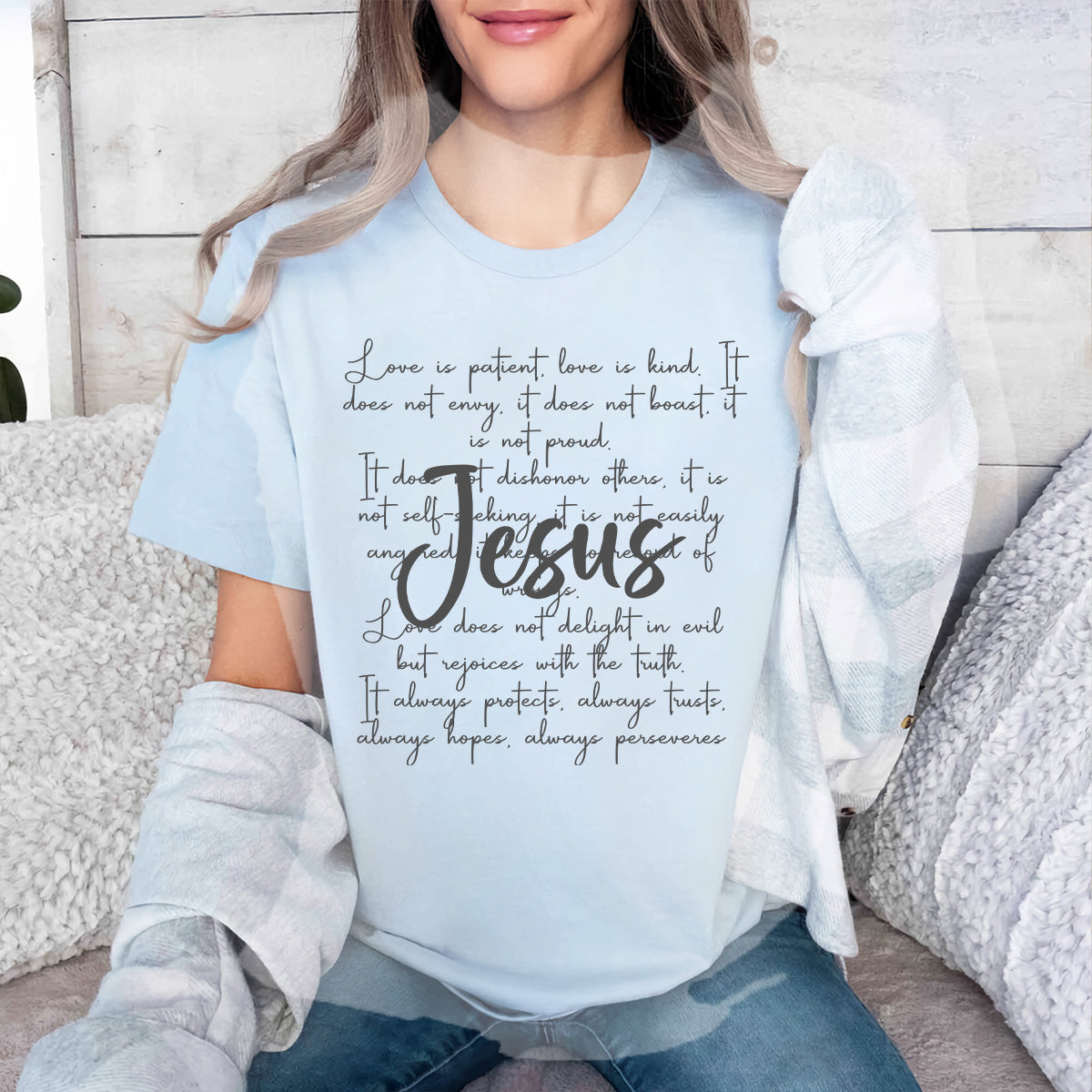 Teesdily | Jesus Christ Shirt, Love Is Patient Kind Sweatshirt Hoodie Mug, Christian Pray T-shirt, Faith Hope Love God Shirt, Jesus Lover Gifts