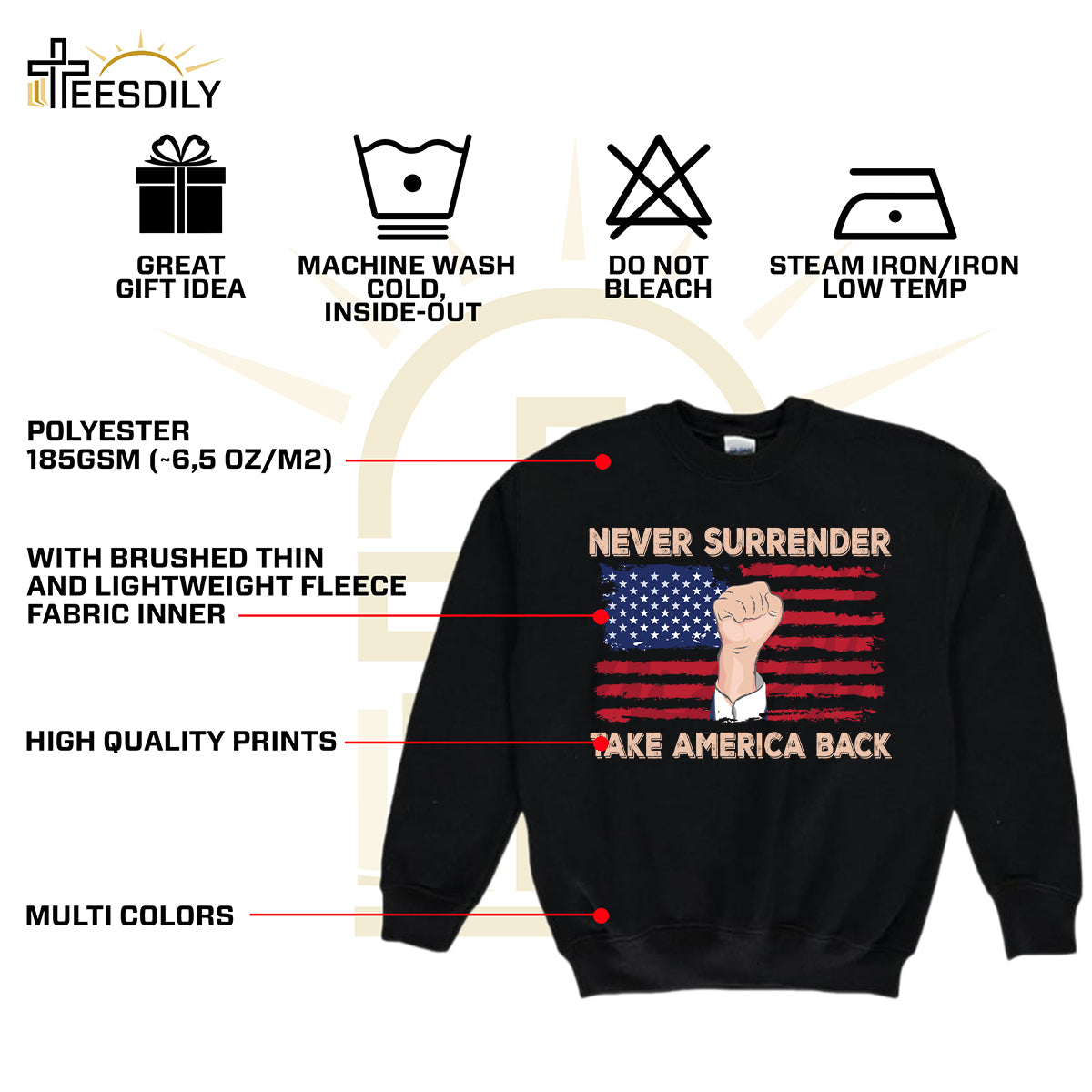 Teesdily | American Flag Shirt, Never Surrender Take America Back Tee Sweatshirt Hoodie Mug, Legend Usa 2024 Shirt, Patriotic Shirt Gift Men And Women