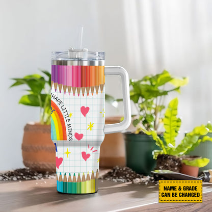 Teesdily | Teacher Personalized 40oz Tumbler It Takes A Big Heart To Help Shape Little Minds Insulated Tumbler teacher Crayon Tumbler Teacher Gifts