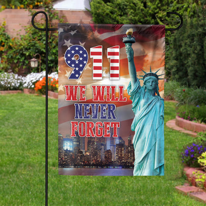 Teesdily | 911 America Flag House Flag, September 11 We Will Never Forget Garden Flag, Patriot Day Yard Banner Home Decor, Remembrance Day Gifts