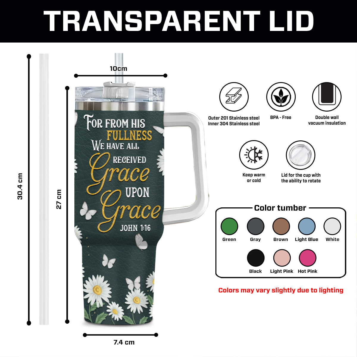 Teesdily | Personalized Daisy Butterfly Insulated Tumbler, We Have All Received Grace Upon Grace Custom Tumbler, Inspirational Gifts For Women