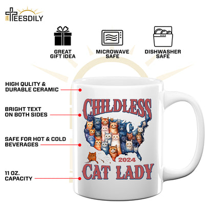 Teesdily | Childless Cat Lady 2024 Shirt, American Map Cats T-shirt, Funny Childless Cat Lady For Ka-mala Sweatshirt Hoodie Mug, Cat Lovers Gift