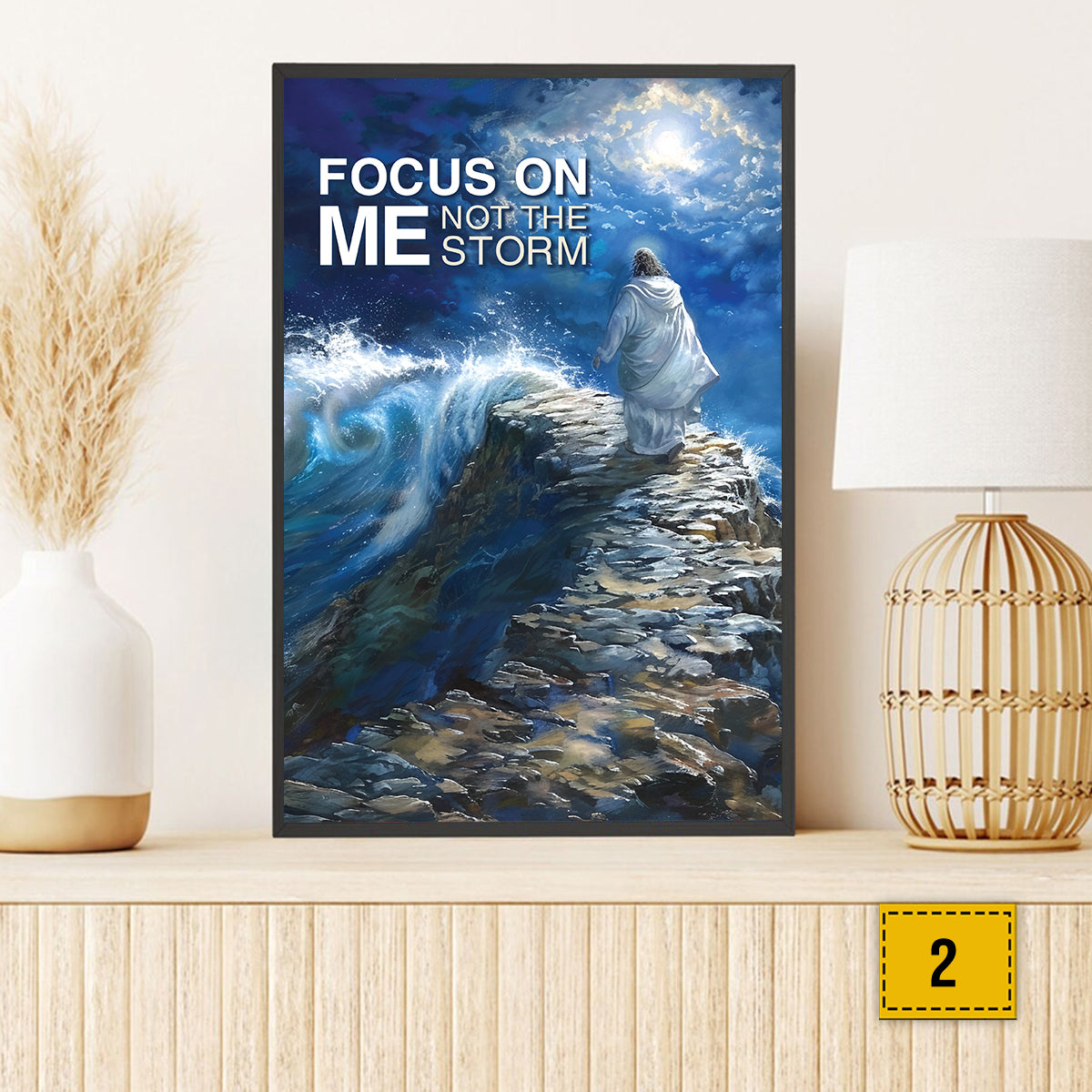 Teesdily | Jesus Poster, Focus On Me Not The Storm, God Art Painting Print, Religious Gifts, Gift For Jesus Lovers, Religious Poster Canvas