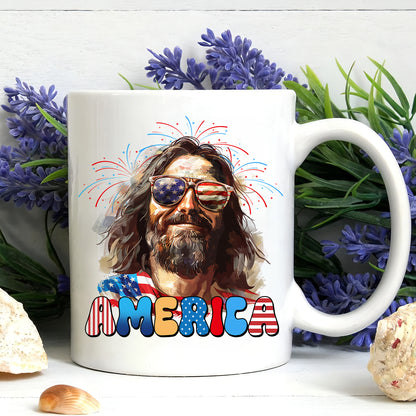 Teesdily | Cool Jesus American Flag T-shirt, Christina God American Sweatshirt, Happy Independence Day Gift, Christian Mug Cup, Father's Day Shirt