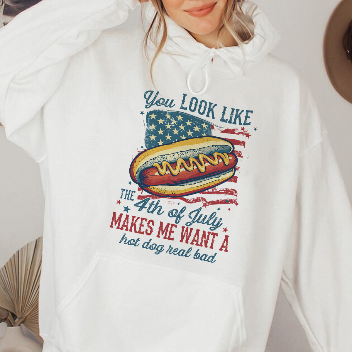 Teesdily | American Hotdog Retro Shirt, You Look Like The 4Th Of July Hoodie Sweatshirt, Independence Day Gifts Mug Tee