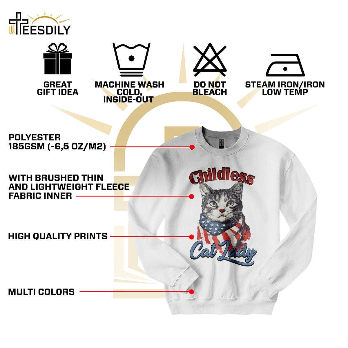 Teesdily | Childless Cat Lady Shirt, Childless Cat Lady For Ka-mala T-shirt, Cat American Flag Sweatshirt Hoodie Mug, Cat Lover Gift