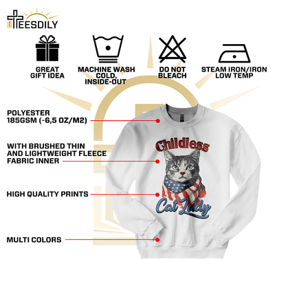 Teesdily | Childless Cat Lady Shirt, Childless Cat Lady For Ka-mala T-shirt, Cat American Flag Sweatshirt Hoodie Mug, Cat Lover Gift