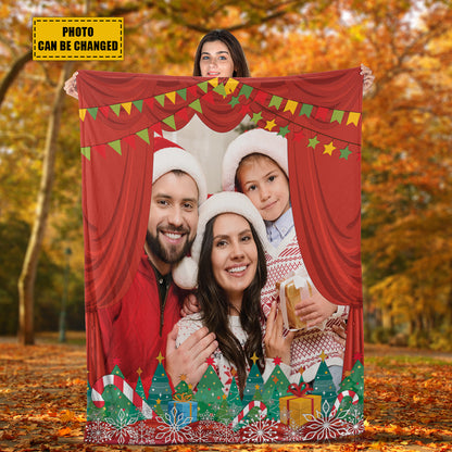 Teesdily | Family Christmas Custom Blanket With Picture Personalized Photo Blankets Throw Customizable Pictures Gifts For Kid Adult Family Friend