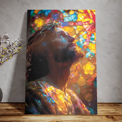 Teesdily | Jesus Portrait Art Stained Glass Design Poster, Christian Home Decor Poster Canvas, Jesus Art Religious Wall Decor, God Believers Gifts