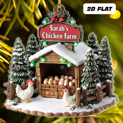 Teesdily | Personalized Chicken Farm 2D Flat Acrylic Ornament, Chicken Ornament, Farmhouse Christmas Decor, Xmas Gift For Farmers