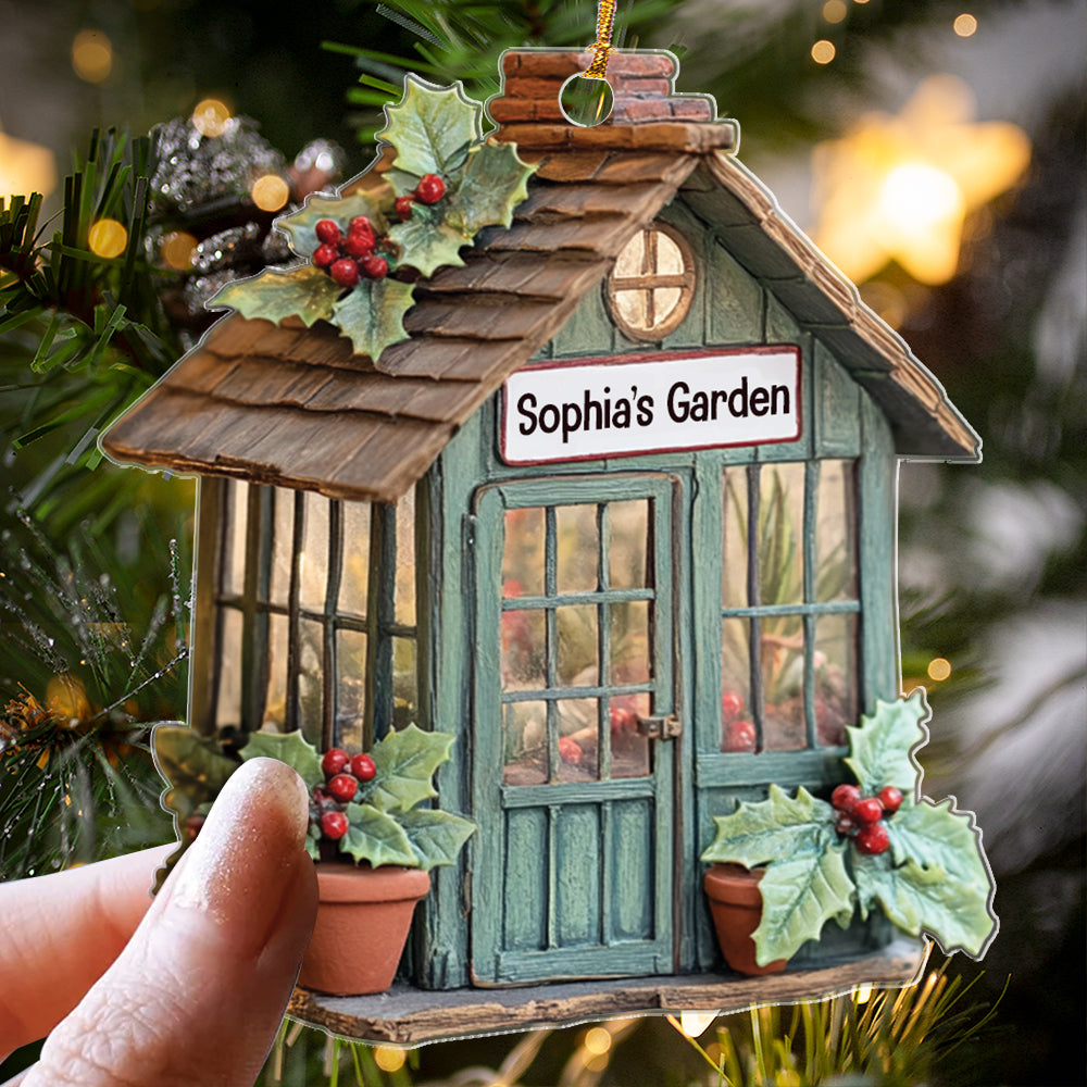 Teesdily | Personalized Garden 2D Flat Acrylic Ornament, Greenhouse Flat Ornament, Plant Ornament Christmas, Gift For Plant Lover