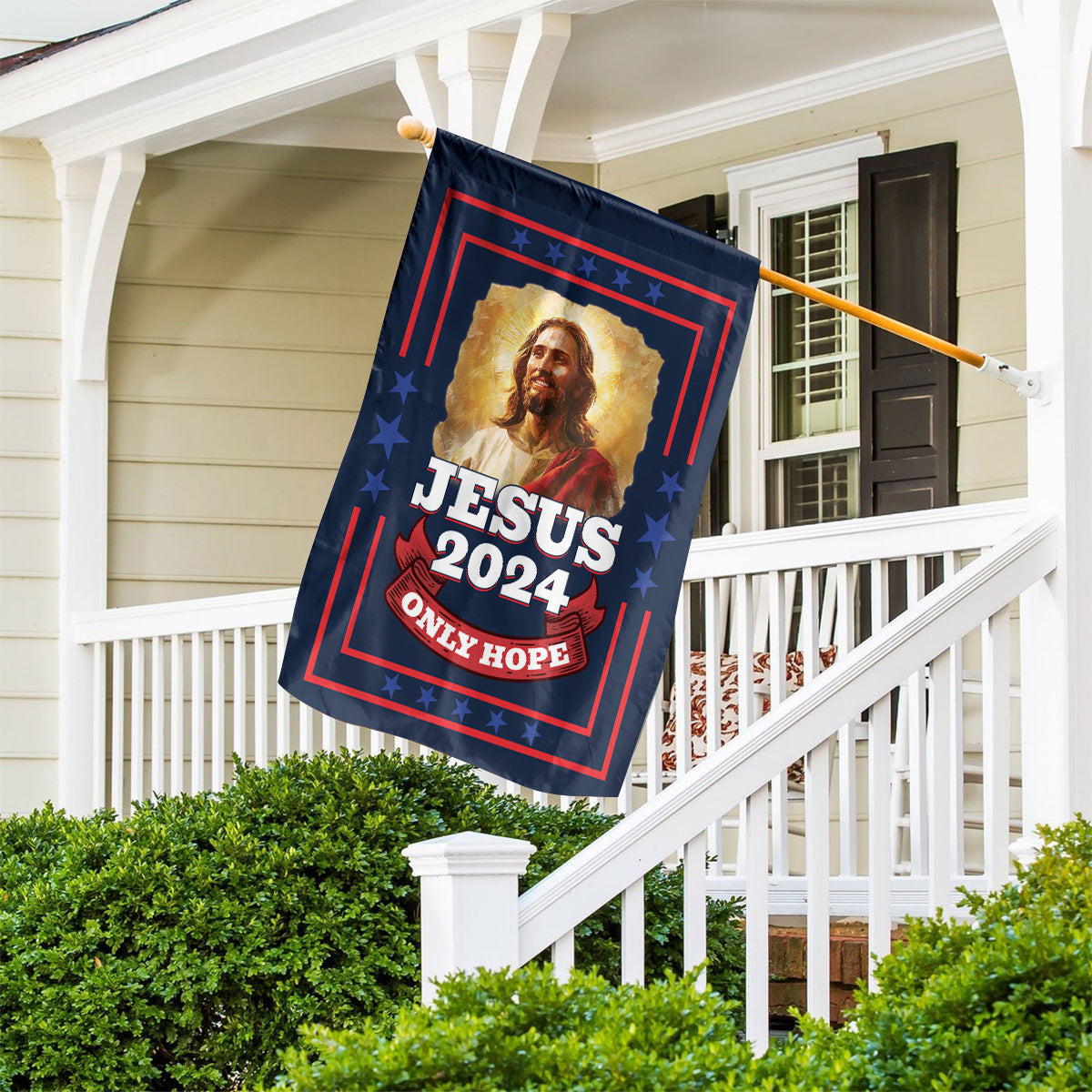 Teesdily | Jesus 2024 Only Hope Garden Flag, Christian American Flag Home, Christ Patriotic Yard Banner House Flag, Outdoor Decor Religious Gift