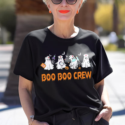 Teesdily | Halloween Nurse T-shirt, Boo Boo Crew Cute Ghost Tee Sweatshirt Hoodie Mug, Halloween Nursing Gift, Spooky Season Gift