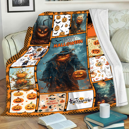 Teesdily | Halloween Pumpkin Blanket, Halloween Skeleton Pumpkin Throw Blanket, Happy Halloween Grim Reaper Sofa Blanket, Halloween Gift Family