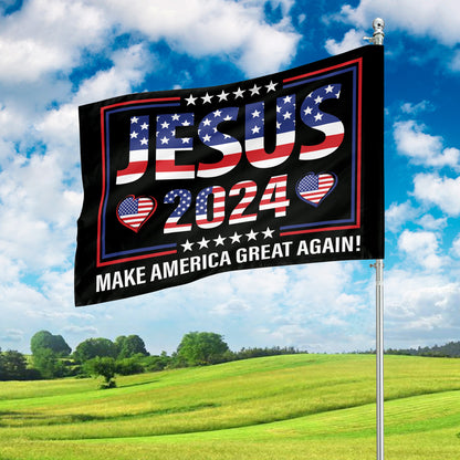 Teesdily | Jesus 2024 Garden Flag, Christian Make America Great Again House Flag, American Flag Patriot Home Banner, Jesus Yard Flag, Jesus Lover Gift