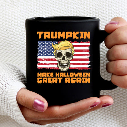 Teesdily | Skull Halloween Shirt, Trumpkin Make Halloween Great Again Sweatshirt Hoodie Mug, Spooky Season T-shirt, Funny Pumpkin Fall Holiday Gift